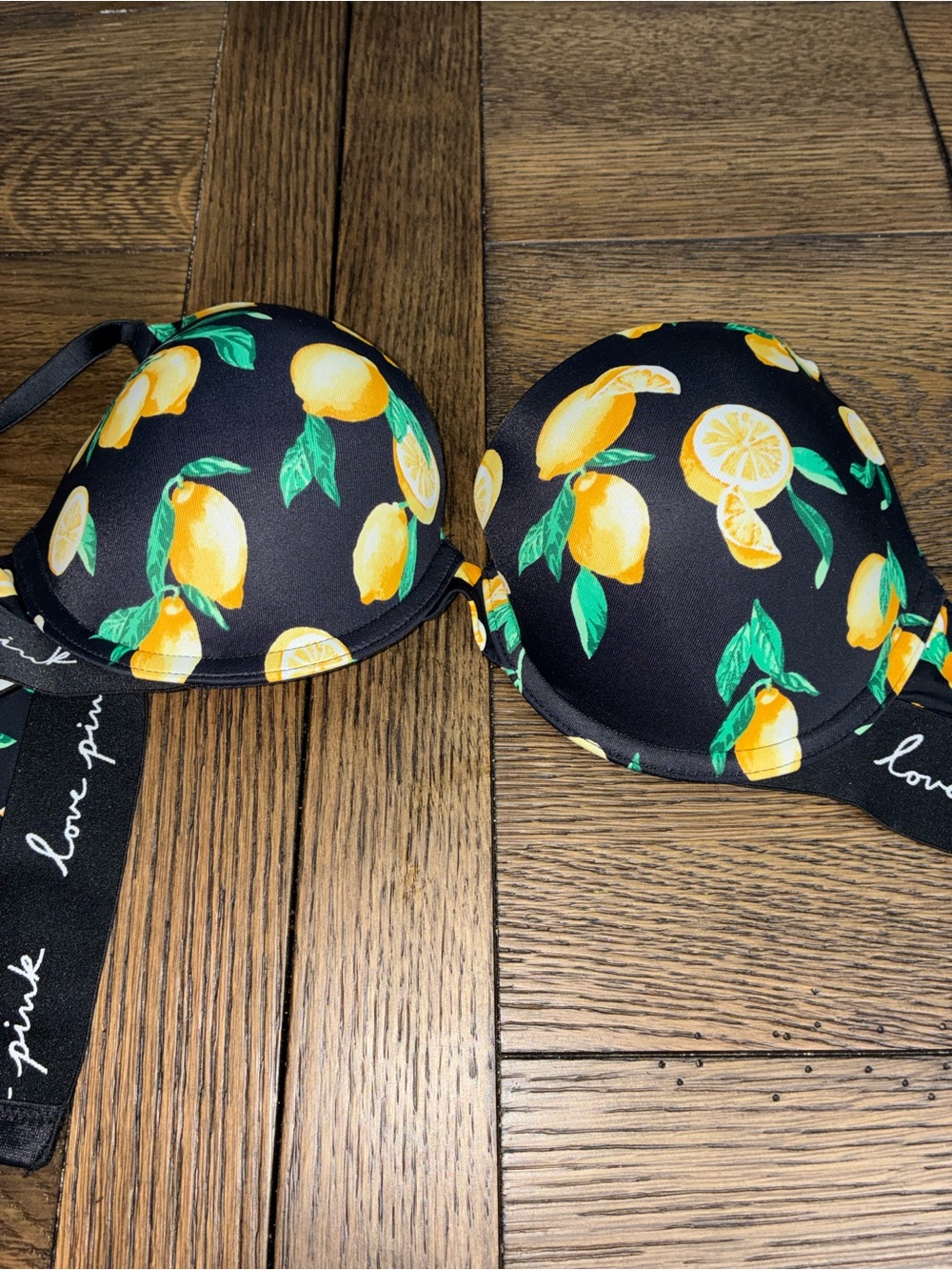 PINK Victoria's Secret Black Lemon Print Push-Up Bra